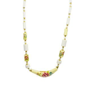 Vintage 60s Floral Porcelain Necklace (A896)